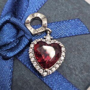 SILVER 925 BIG RED CZ HEART DANGLE CHARM